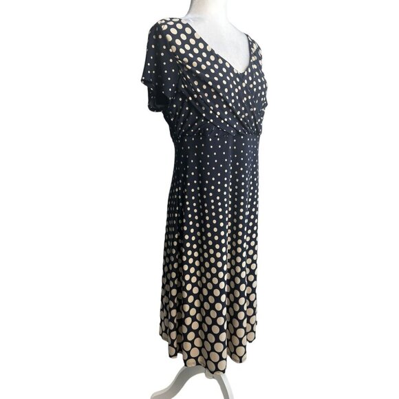 MSK A-Line Dress Tan Polka Dot on Navy Blue Empire Waist Women's Size 12 - Picture 4 of 7